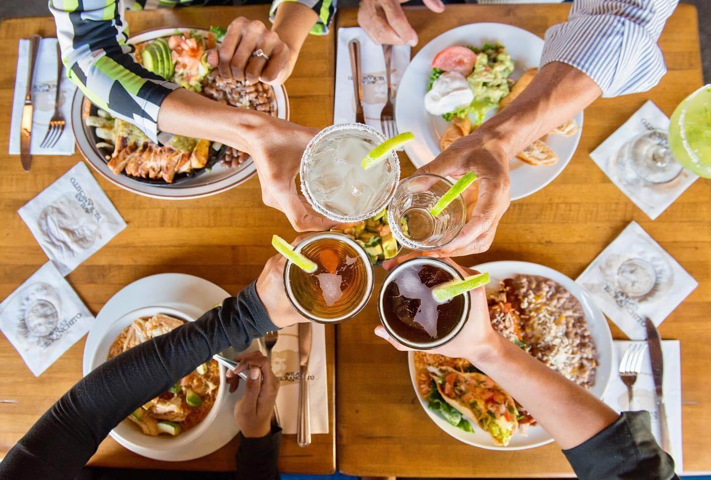 food on the table with cheers