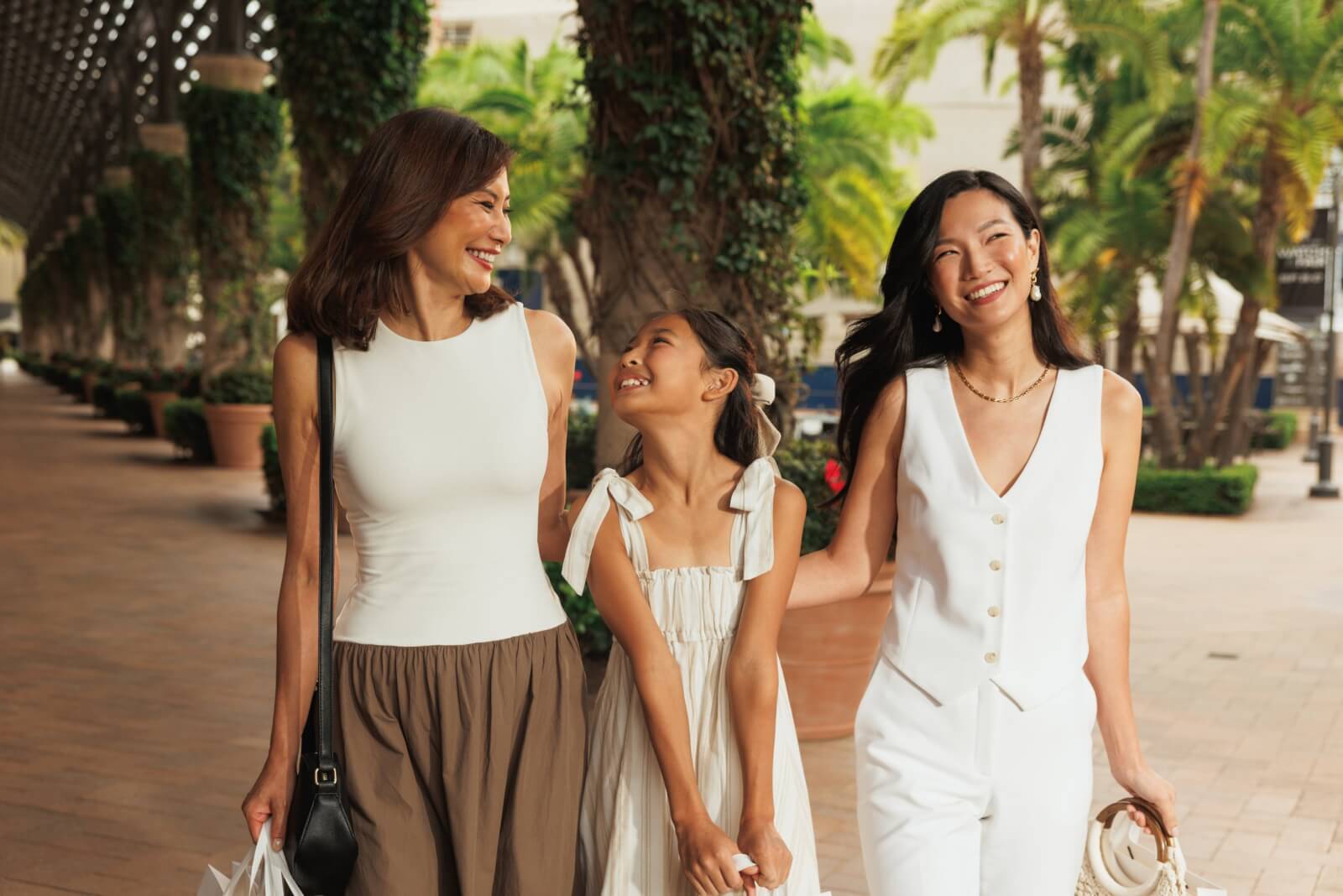 mom and kids walking