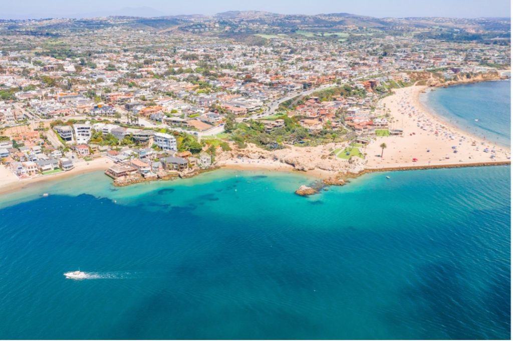 aerial shot of newport beach coast