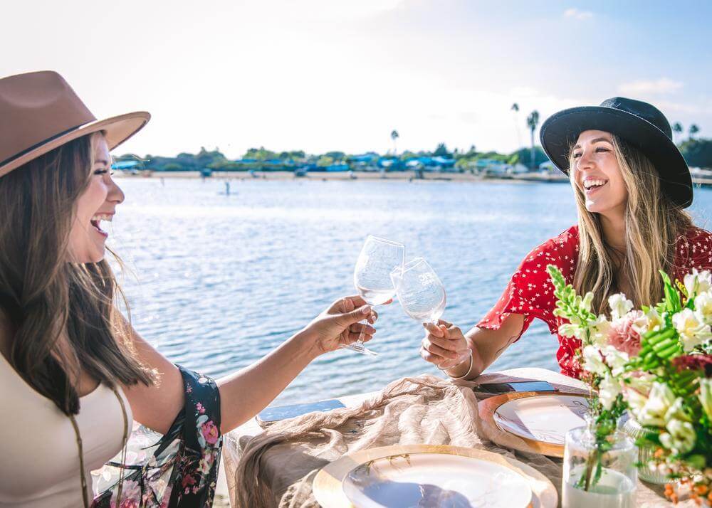 2 women cheersing with wine