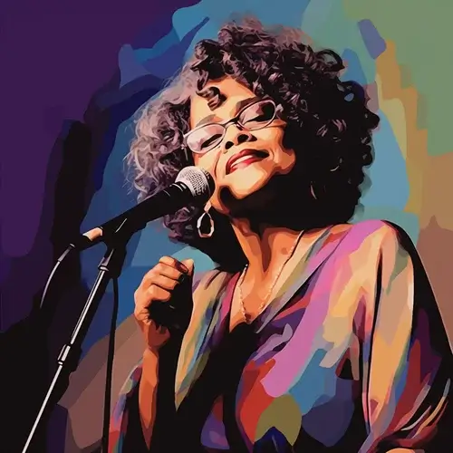 a woman with a mic