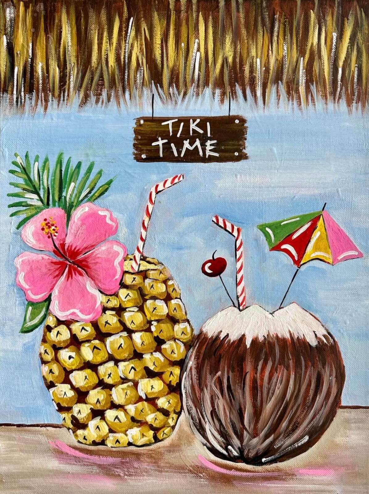 a painting of a coconut and pineapple