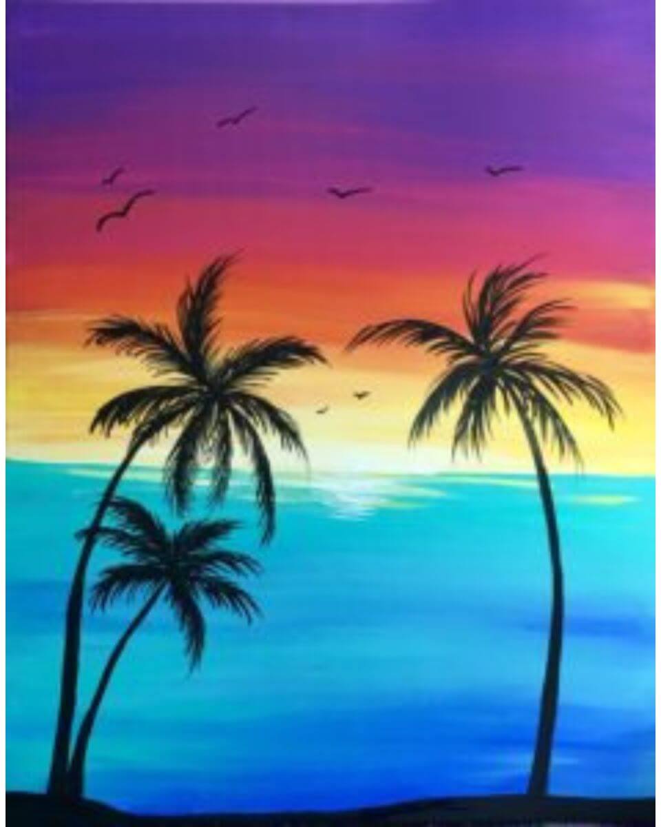 rainbow and palm trees