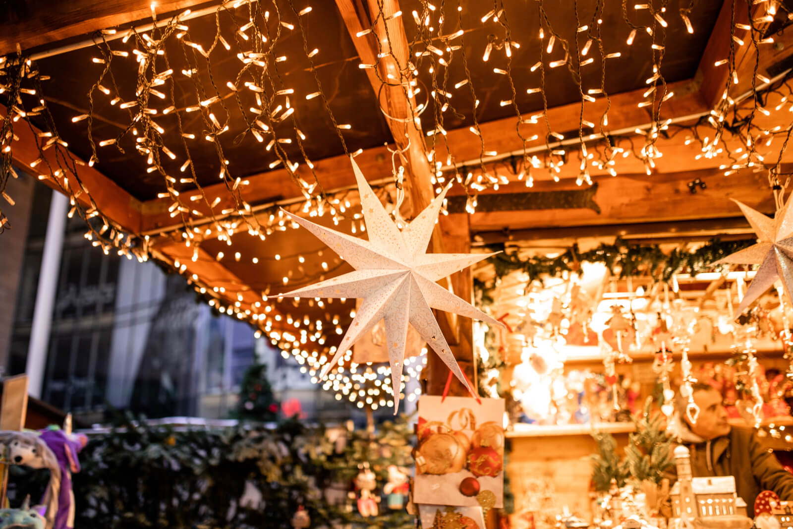 a star and lights hanging