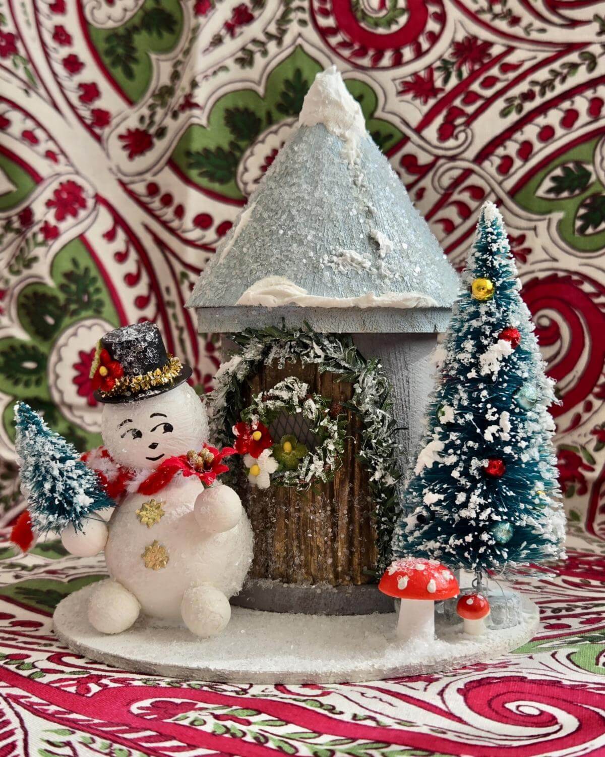 craft snowman, tree and cottage