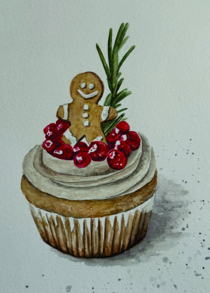 painting of a gingerbread on a cupcake
