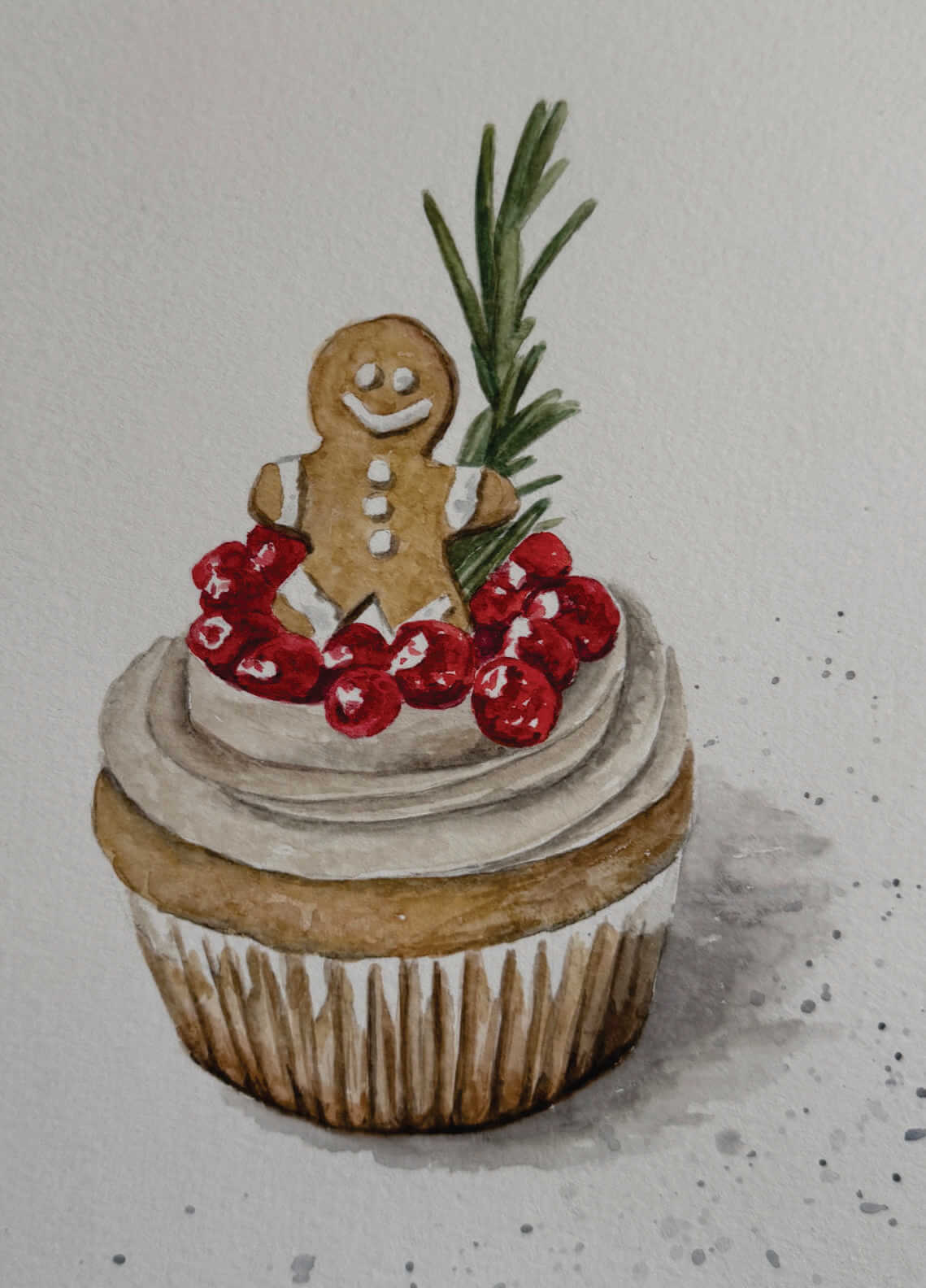 painting of a gingerbread on a cupcake