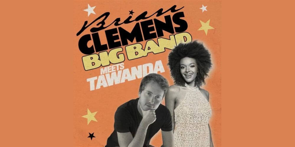 Two people with orange background and yellow stars