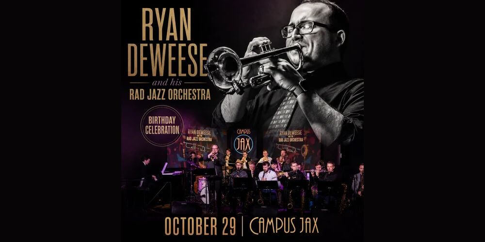 Man playing trombone with black background
