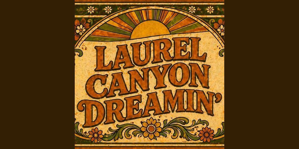 Vintage orange and yellow band logo poster with sun and flowers