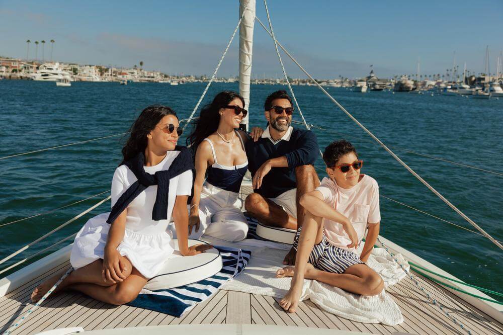 family on boat